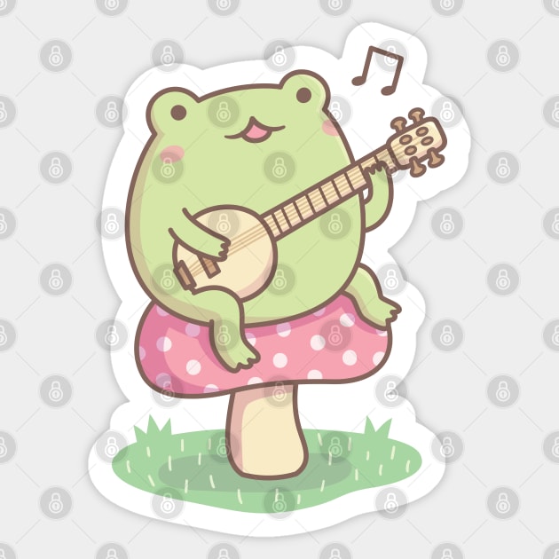 Cute Frog Playing Banjo On Toadstool Sticker by rustydoodle